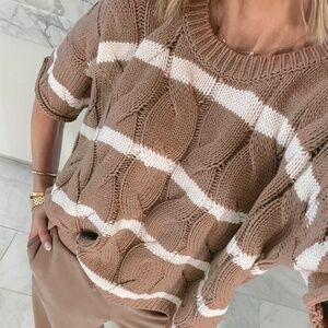 Splendid x @Cellajaneblog Stripe Cable Short Sleeve Sweater